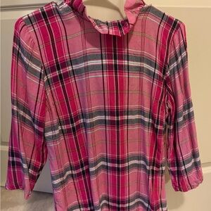 Pink Plaid Ruffle Neck Top